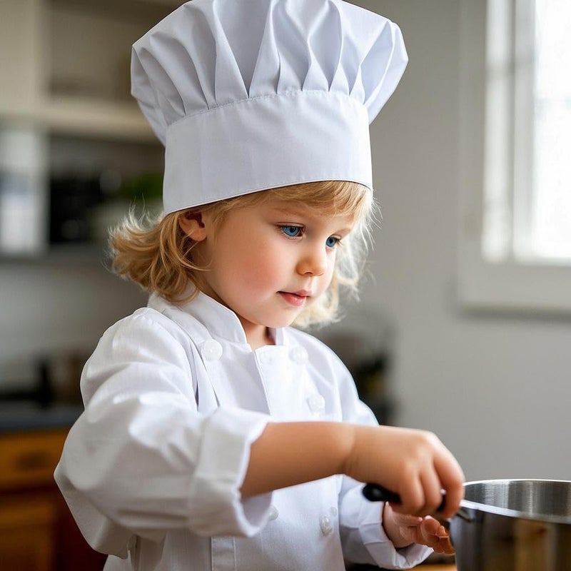 ESHATO Kids Chef Hat, Poly-Cotton Cooking Cap for Toddler, Preschooler White - Image 5